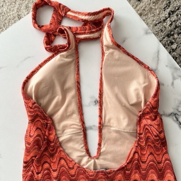 New Zara Retro Wave Print One Piece Halter Swimsuit Bodysuit 2856/228 - Picture 10 of 11